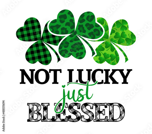 Not lucky just blessed - funny St Patrick's Day inspirational lettering design for poster, t-shirt, card, invitation, sticker, banner, gift. Irish leprechaun shenanigans lucky charm clover funny quote