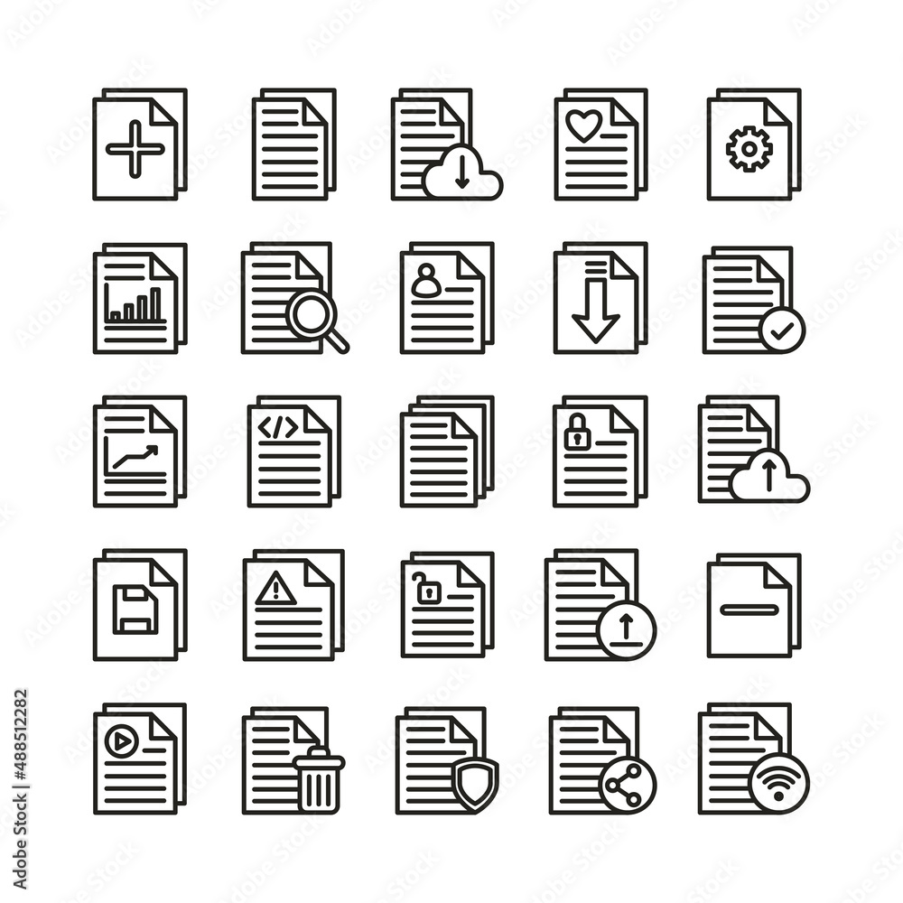 Document icon set vector flat line for website, mobile app, presentation, social media. Suitable for user interface and user experience. Document icon set vector flat line for website, mobile app, presentation, social media. Suitable for user interface and user experience.