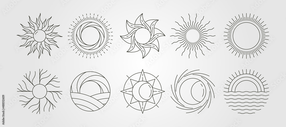 set of sun vector line art logo symbol design, abstract sun bundle illustration design set of sun vector line art logo symbol design, abstract sun bundle illustration design