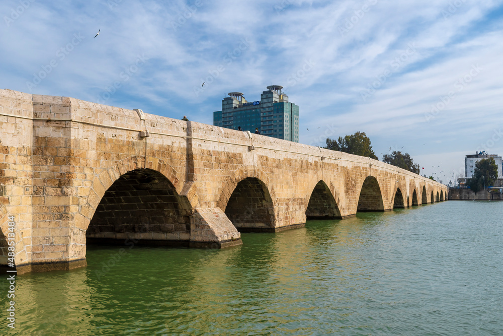 Taskopru Bridge over Seyhan River in Adana City of Turkey