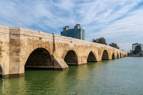 Taskopru Bridge over Seyhan River in Adana City of Turkey © nejdetduzen