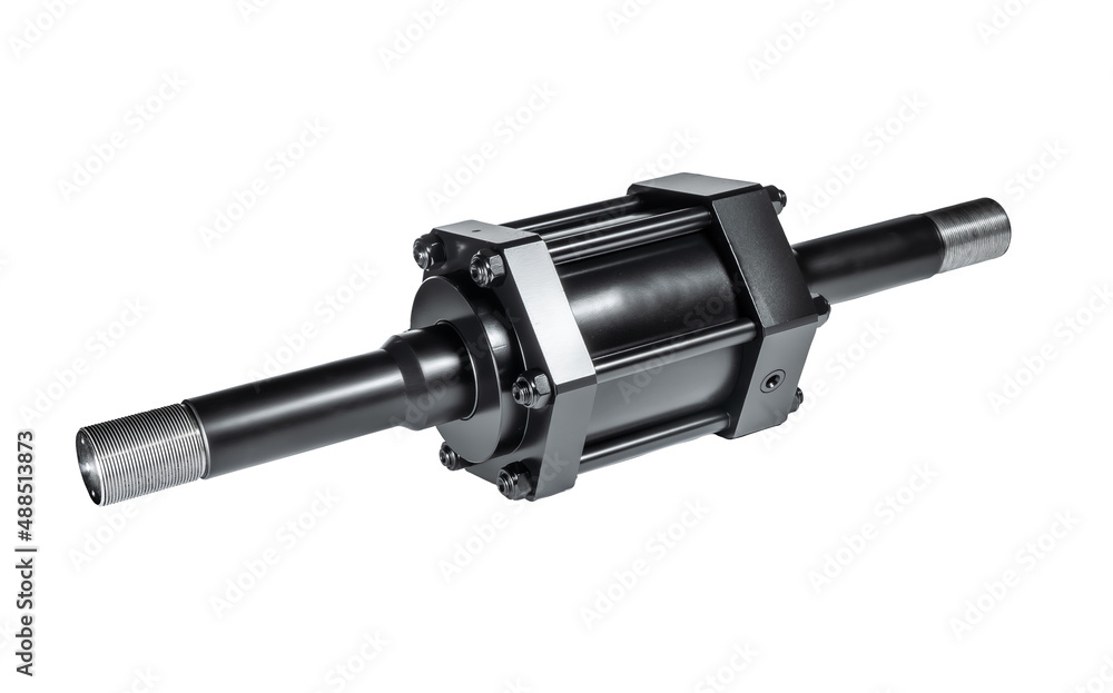 Black hydraulic cylinder pump on white background isolated Black hydraulic cylinder pump on white background isolated