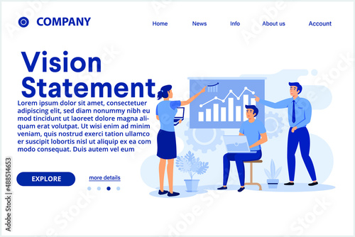 Vision and scope illustration. landing page . Vision statement, scope document, main plan, project management, software business analysis, idea and goal abstract metaphor.