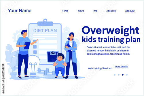 Overweight kids training plan abstract concept vector illustration. Landing Page template 