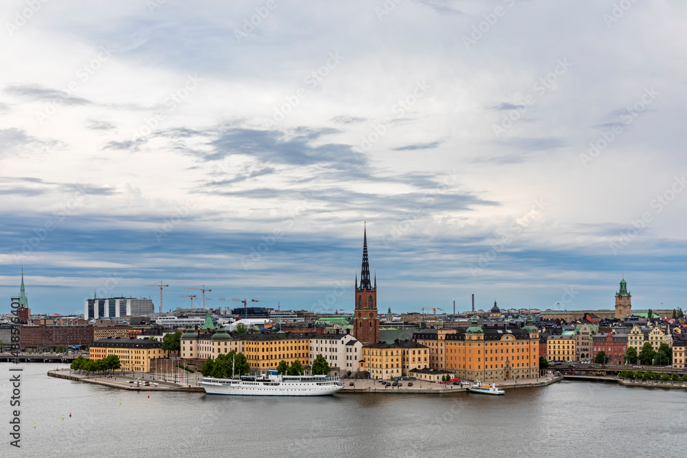 Sweden, Stockholm County, Stockholm, Skyline of Riddarholmen at early dusk Sweden, Stockholm County, Stockholm, Skyline of Riddarholmen at early dusk