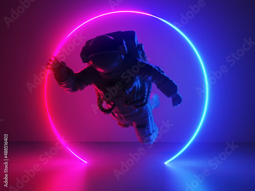 3d rendered illustration of a neon style astronaut