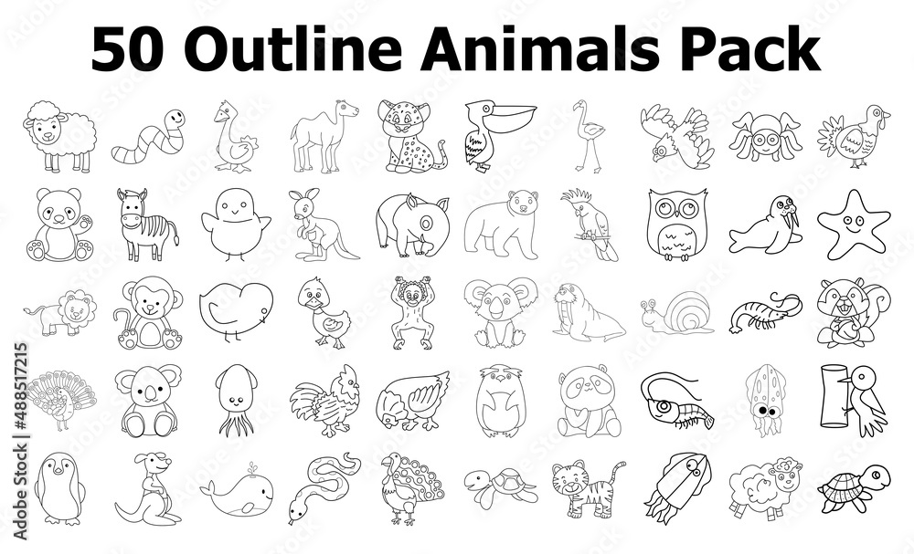 outline animals pack ready for coloring