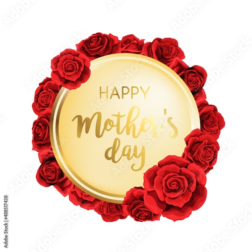 Mothers day Red rose flowers circle frame design element vector illustration photo