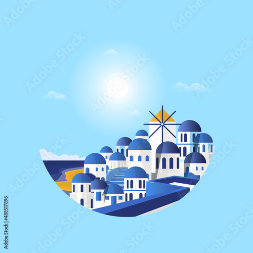 Santorini Greece Aegean Sea View Vacation Travel Tour Circle Emblem