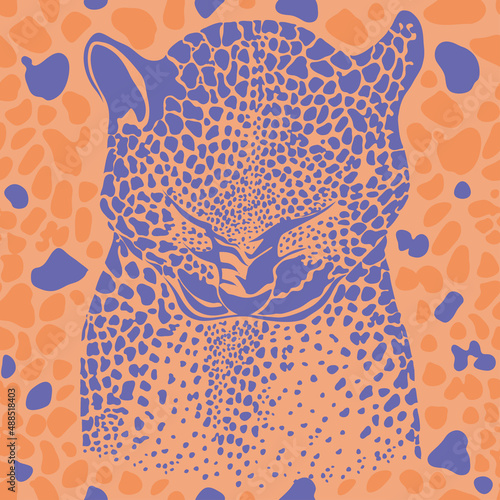 Leopard seamless pattern. Vector illustration. Very peri and orange colors