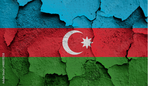 Flag of Azerbaijan on old grunge wall in background 