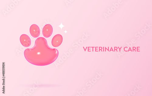 Paw 3d print in cartoon soft pop style. Grooming service visual concept. Realistic render vector elements for pet and veterinaty care design. photo