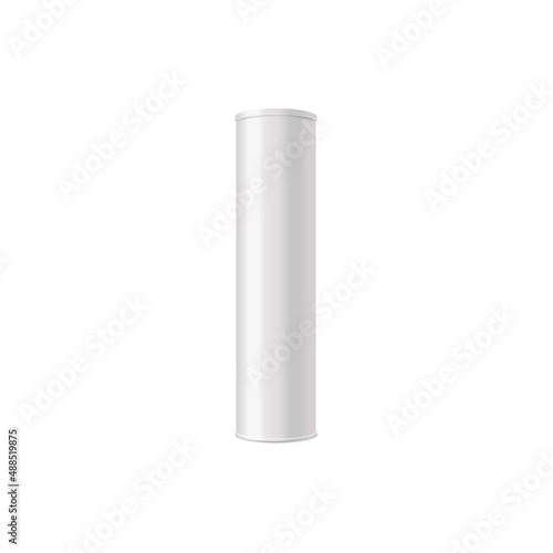 Elongated cylinder tube packaging realistic mockup vector illustration isolated.