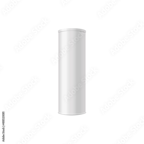 Realistic cylinder tube mockup in 3d style, vector illustration isolated on white background.