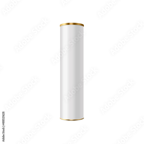 Blank cylinder tube pack with lid mockup realistic vector illustration isolated.