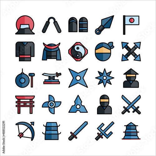 Ninja icon set vector flat line for website, mobile app, presentation, social media.