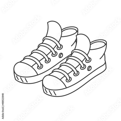 Sneakers shoe. Trainers for man. Editable stroke. Line icon.