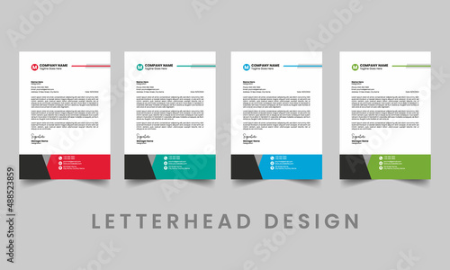 Corporate Letterhead Design Template for business in different color  red green blue  minimal design . ready to print