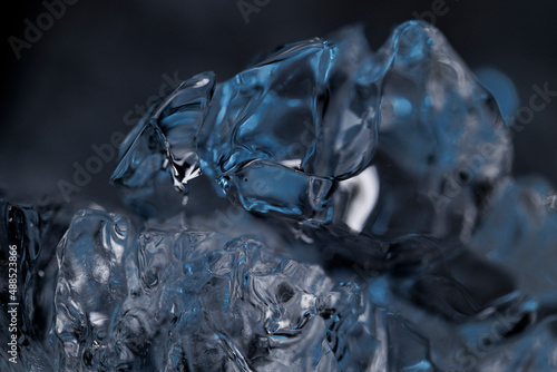 Studio shot of clear lumps of melting ice