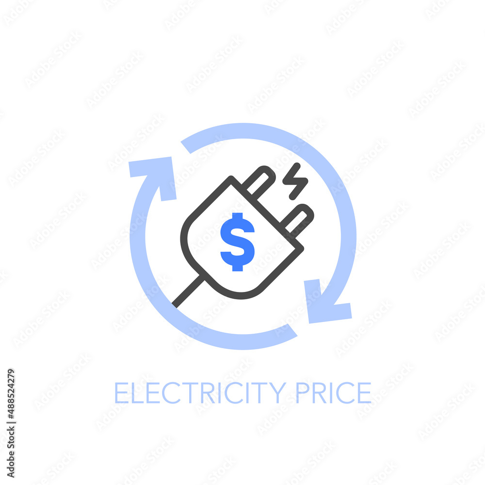 Electricity price symbol with an electric plug and process arrows. Easy to use for your website or presentation.