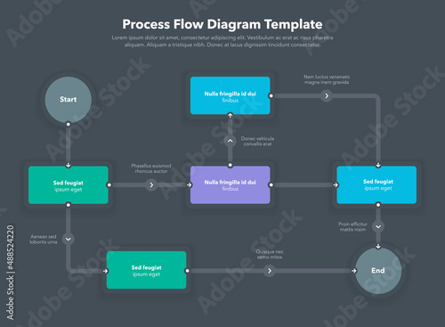Simple modern template for process flow diagram - dark version. Flat design, easy to use for your website or presentation.