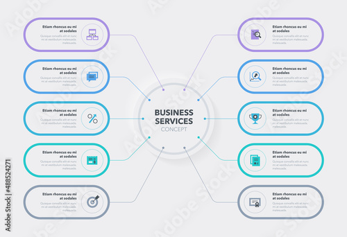 Modern business services concept with ten stages. Easy to use for your website or presentation.