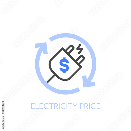 Electricity price symbol with an electric plug and process arrows. Easy to use for your website or presentation.