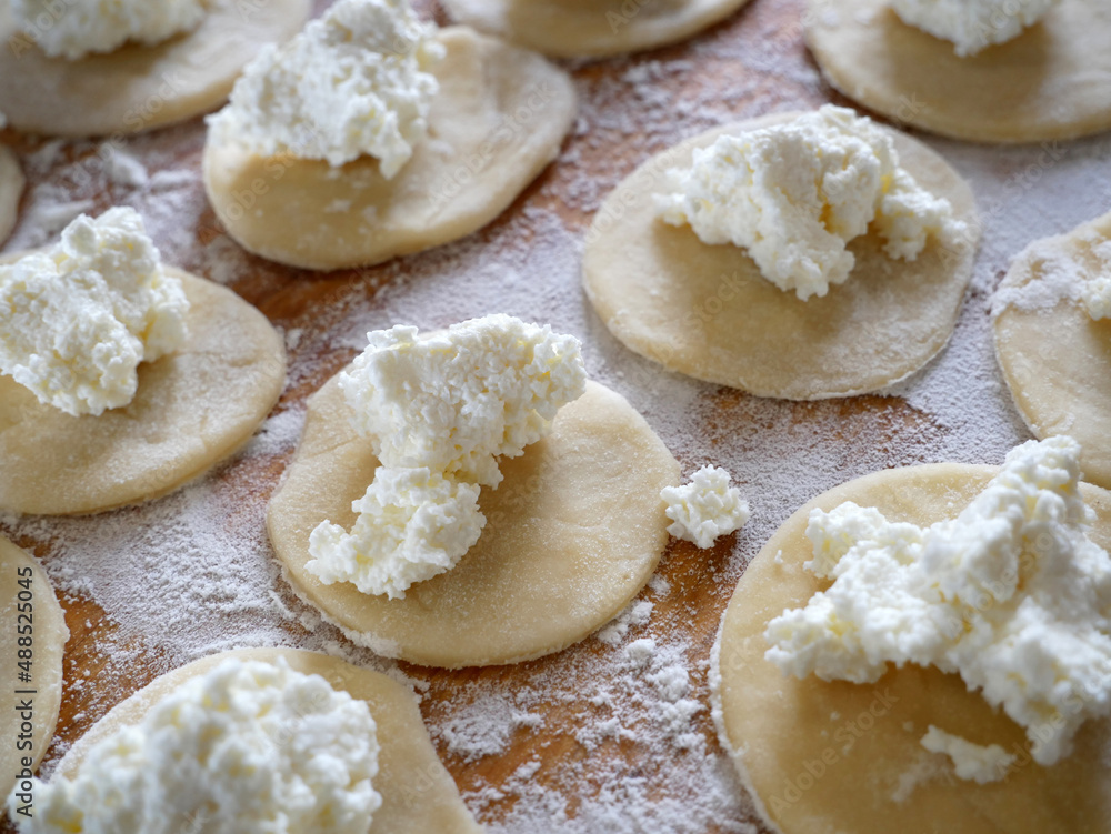 Fresh ravioli handmade cooking on wooden desk. And ricotta ravioli Fresh ravioli handmade cooking on wooden desk. And ricotta ravioli