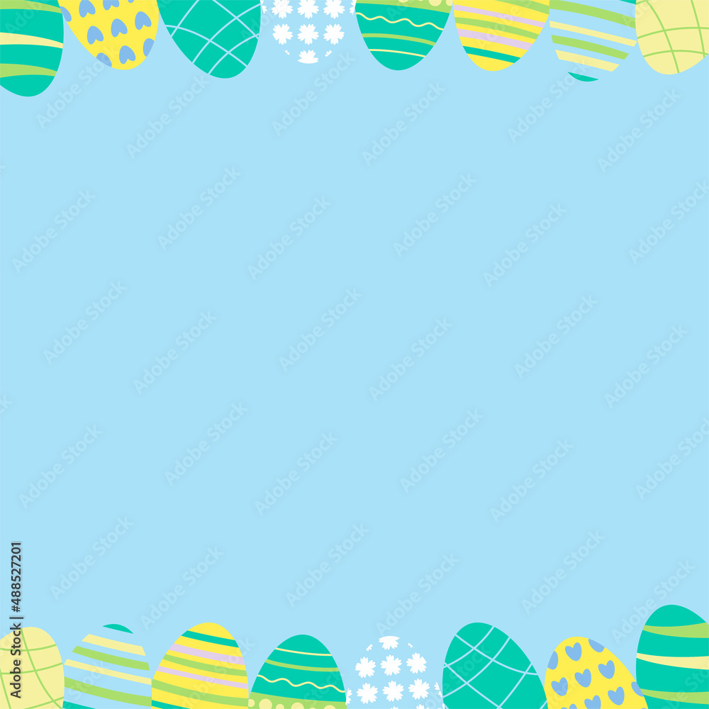 Easter background with decorative color eggs. Holiday template banner or poster. Flat vector illustration