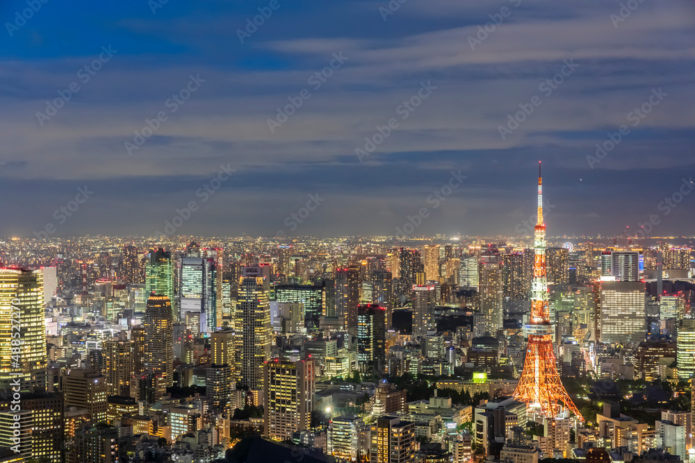 Japan, Kanto Region, Tokyo, Illuminated city downtown at night Japan, Kanto Region, Tokyo, Illuminated city downtown at night