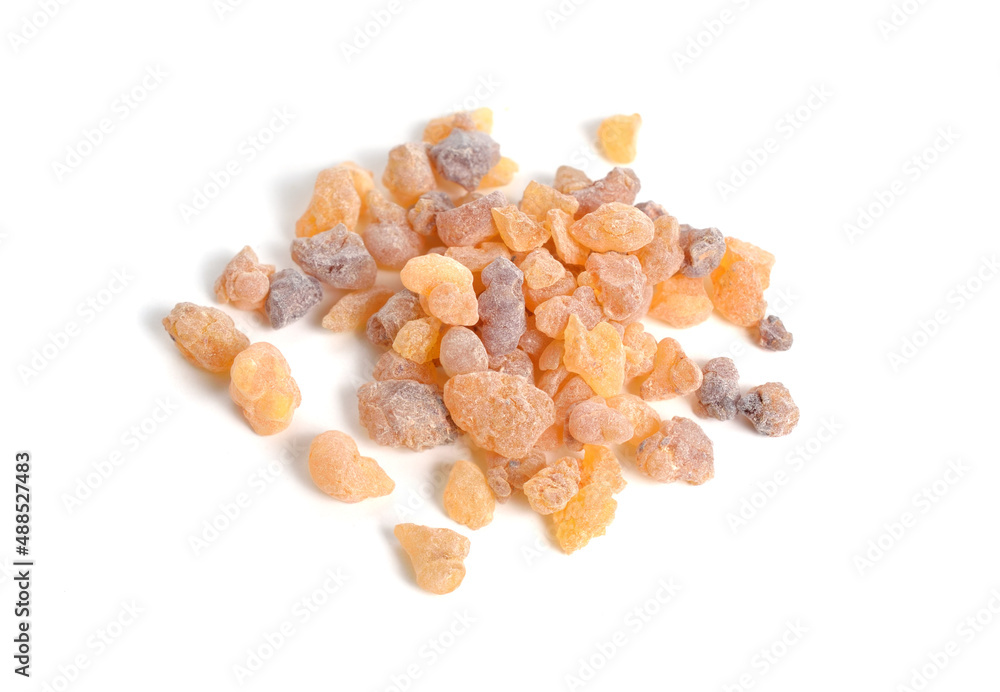 Frankincense, also known as olibanum, is an aromatic resin. Isolated on white background Frankincense, also known as olibanum, is an aromatic resin. Isolated on white background