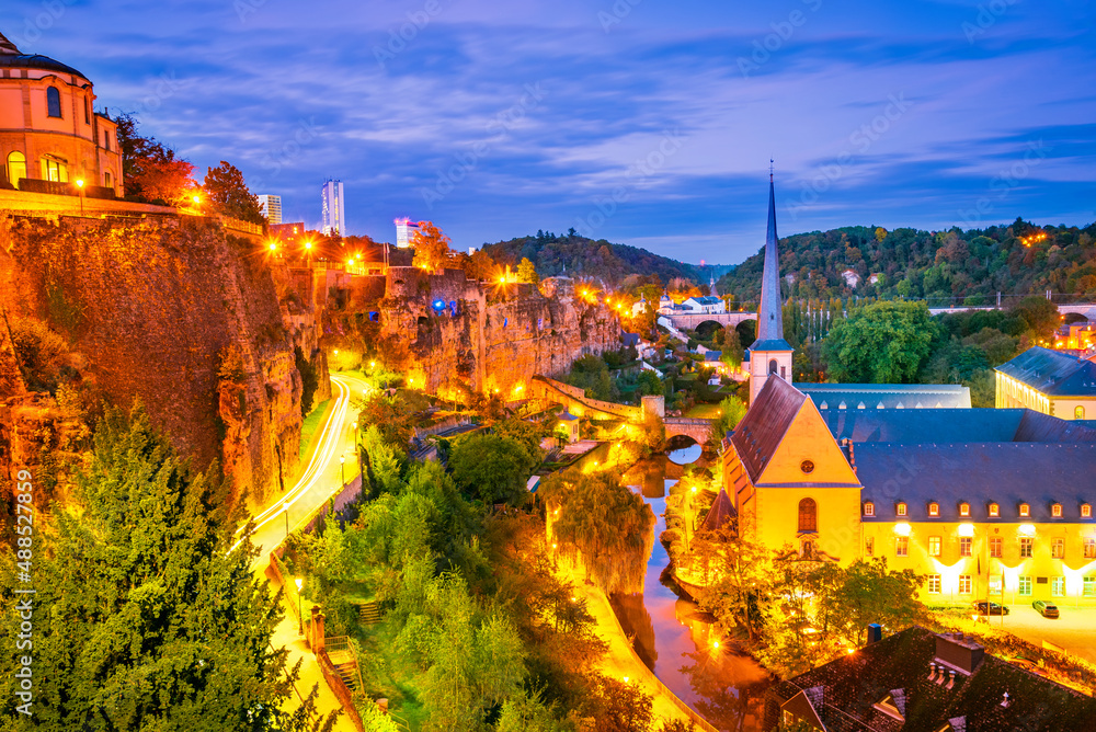 Luxembourg - Grund district on Alzette Valley, Luxembourg City.