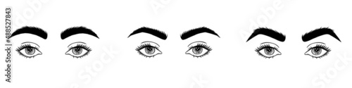 A set of beautiful eyes with different brow shapes. How eyebrows can change the look. Professional waxing and trimming.