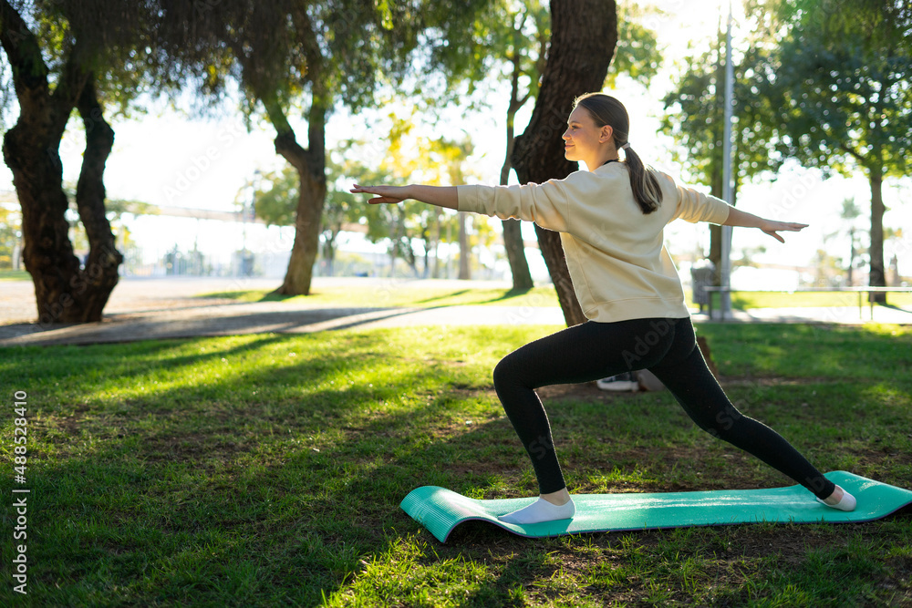 young beautiful woman doing healthy balance yoga exercise at sunset in the park young beautiful woman doing healthy balance yoga exercise at sunset in the park