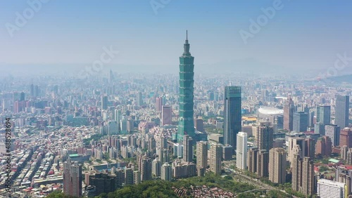 Wallpaper Mural sunny day taipei city center famous skyscraper tower district aerial panorama 4k taiwan Torontodigital.ca