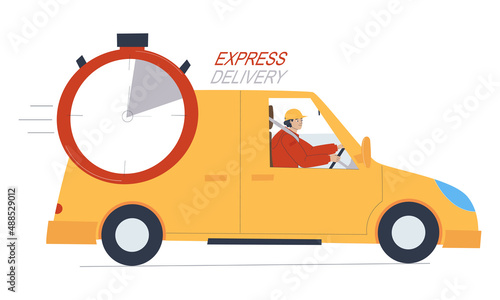 Express delivery of goods. Passenger car on the courier delivery of various goods. Oversized delivery from the online store. Transportation of postal cargo. Flat vector illustration. Eps10