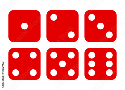Dice graphic icons set. Six different side of cube with numbers from 1 to 6. Dice signs isolated on white background. Vector illustration