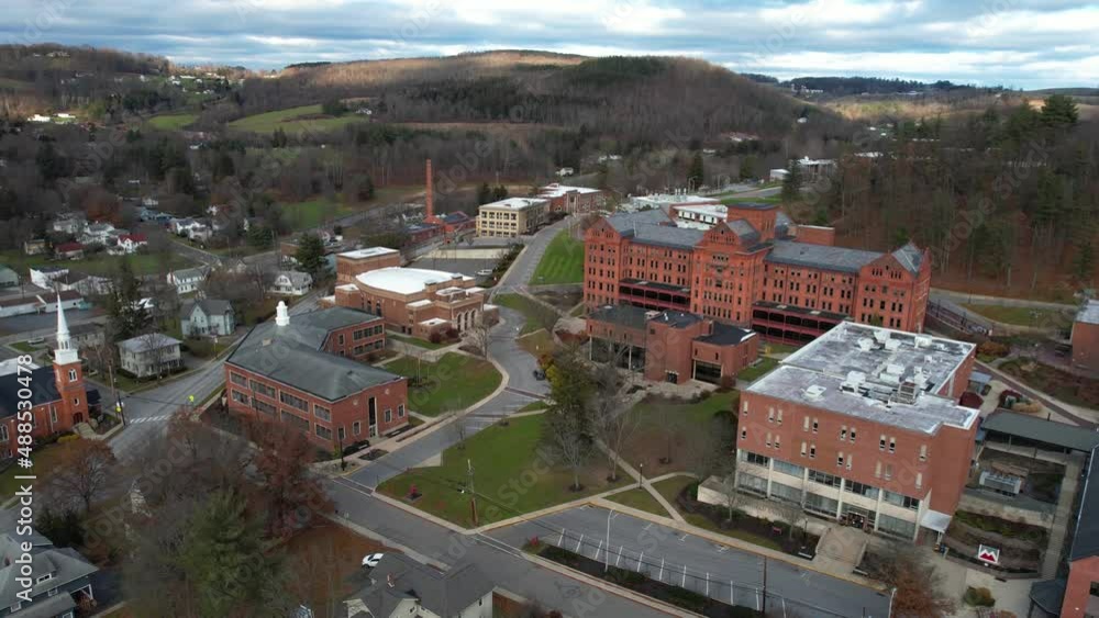 Aerial View of Mansfield, Pennsylvania USA, Downtown and University