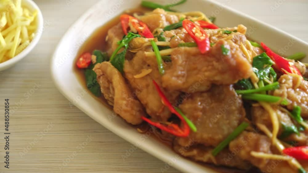 Stir Fried Fish with Chinese Celery - Asian food style Stir Fried Fish with Chinese Celery - Asian food style