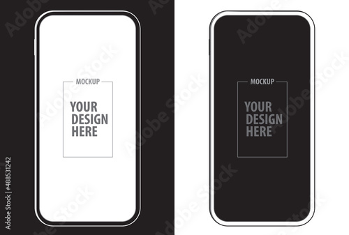 Mobile Phone Black and White Mockup Design. Vector Smartphone Template With Frameless Screen.