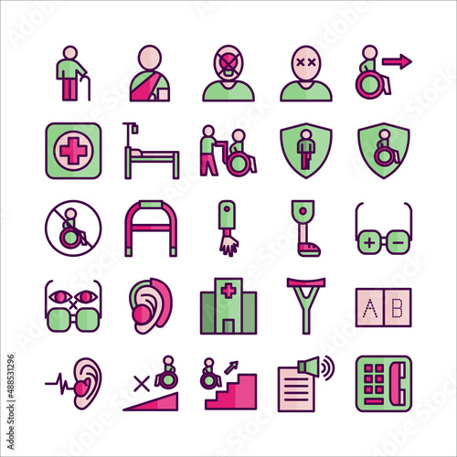 Disability icon set vector flat line for website, mobile app, presentation, social media.
