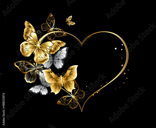 Heart with golden butterflies