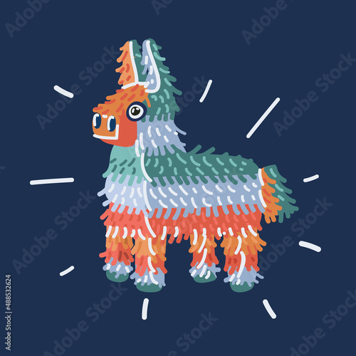 Cartoon vector illustration of Mexican lama pinata for party fiesta. Colorful decoration made of paper.