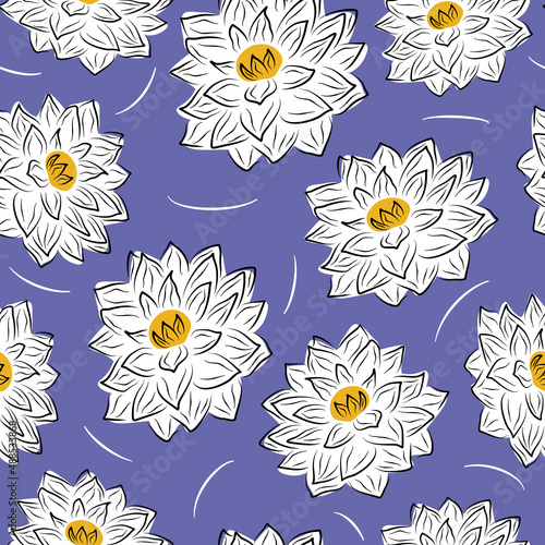 cute colorful trendy abstract seamless vector pattern illustration with beautiful white flowers on very peri background 