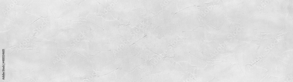 Naklejka premium White rough filler plaster facade, spatula technique concrete cement wall building architecture texture background banner panorama