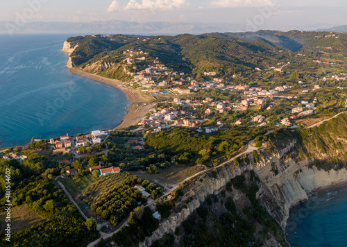 Aerial panoramic drone view of north corfu greece