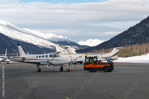 Private jets and aircrafts at the airport of Engadine St Moritz © CoolimagesCo