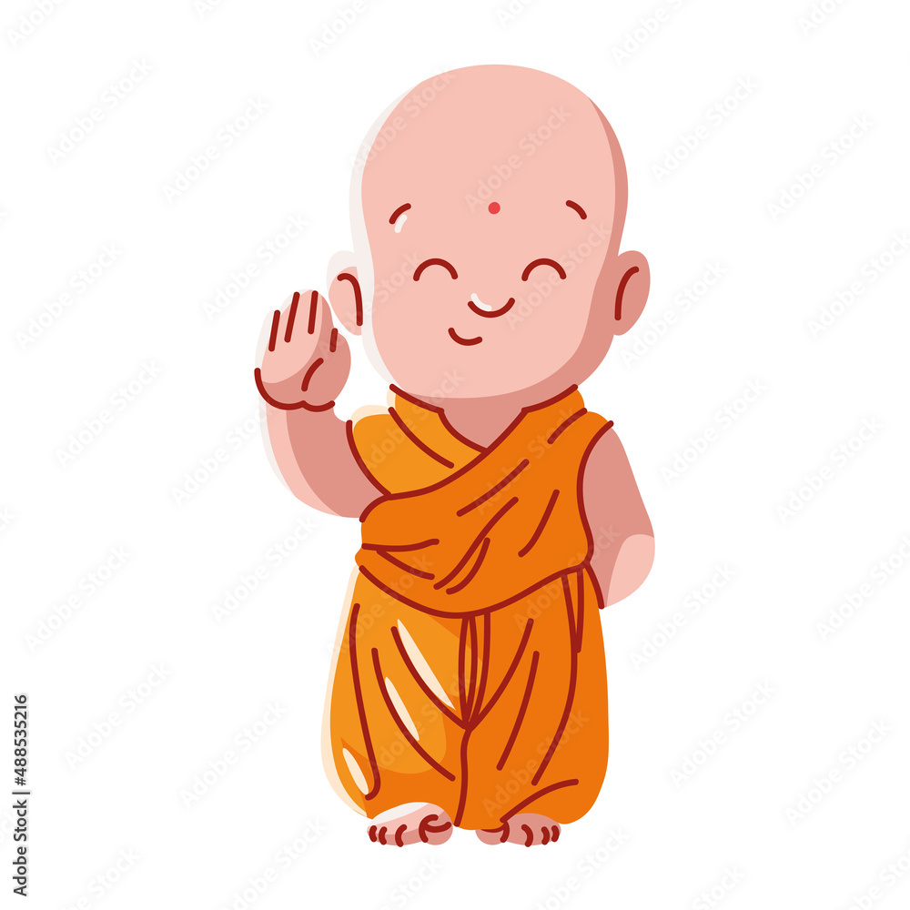 cute monk waving hand