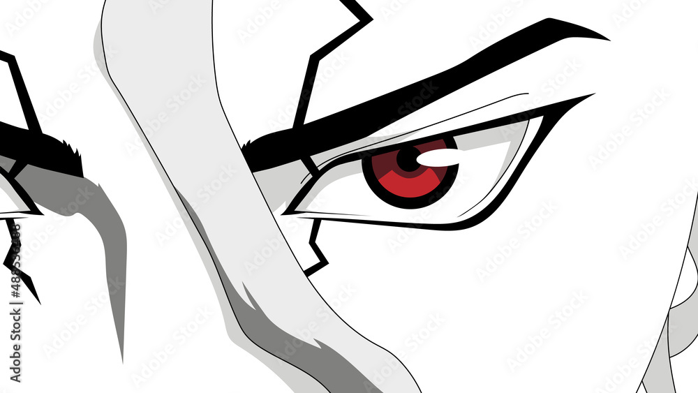 Obraz premium Anime face in black and white. Manga character in japanese style