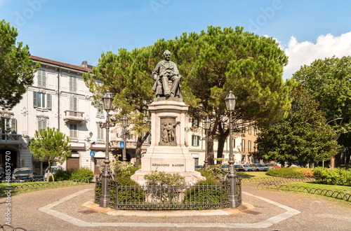 Monument to the writer Alessandro Manzoni in thew center of Lecco, Lombardy, Italy